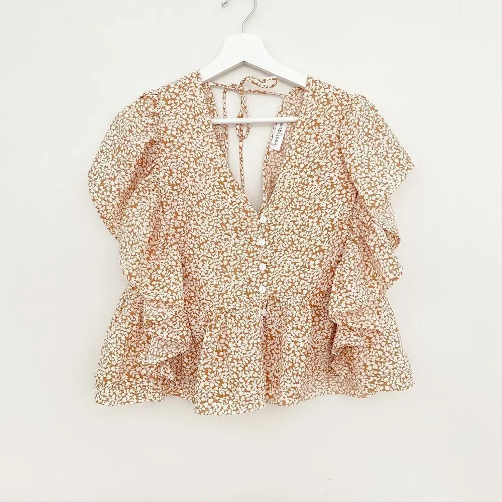 Vestique Orange and White Floral Crop Blouse - Picture 4 of 7